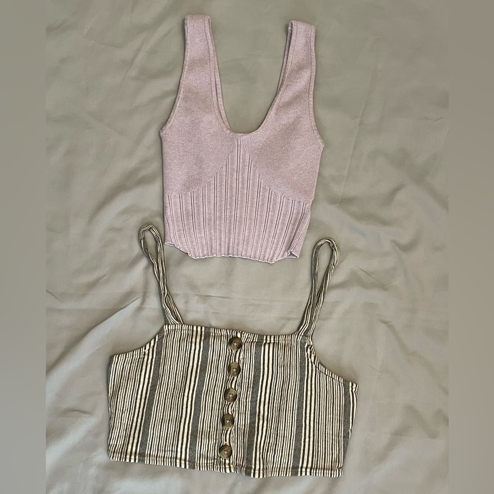 American Eagle Grey Striped Crop Top + Bonus LA Hearts Lavender Sweater Tank Top